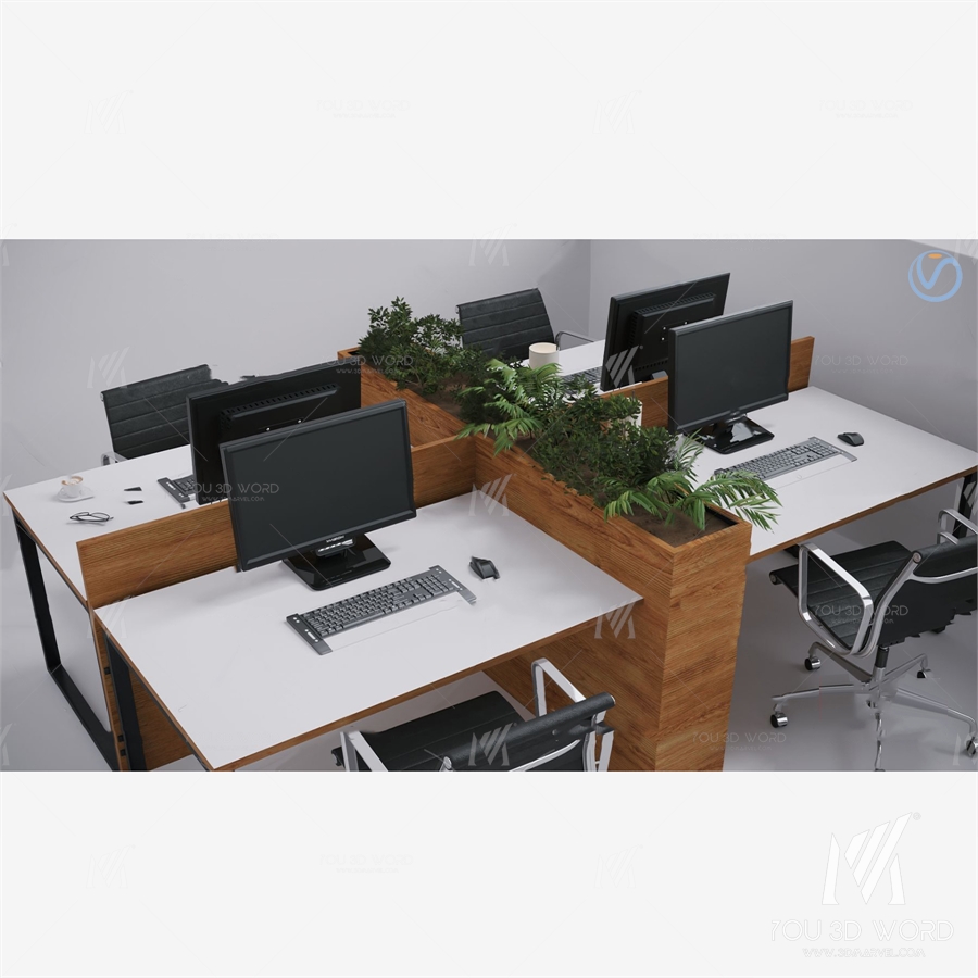 Modern solid wood office deck 3d model